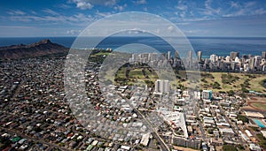 Beautiful aerial view Diamond Head Crater and Downtown Waikiki Honolulu oahu Hawaii